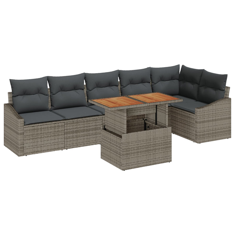 7-Persoons Tuin Eetset Met Kussens Grijs Poly Rattan Acacia