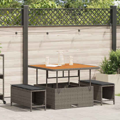 3-Delige Tuin Eetset Met Kussens Poly Rattan Acacia 100 cm Grijs 2 krukken