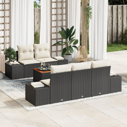 6-Delige Tuinbank Set Met Kussens Zwart Poly Rattan Acacia