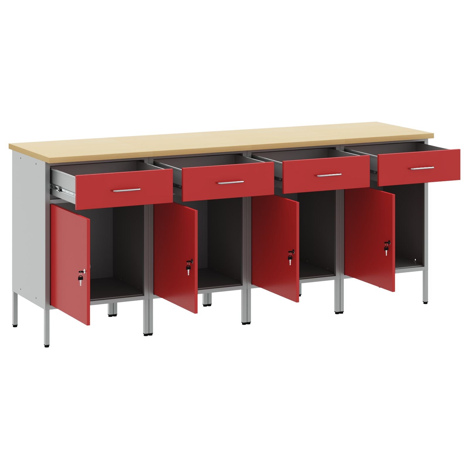 Werkcabinet 4-Delige Set En Grijs Geëngineerd Hout En Staal 4x (84 cm) Rood 4x kast