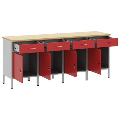 Werkcabinet 4-Delige Set En Grijs Geëngineerd Hout En Staal 4x (84 cm) Rood 4x kast