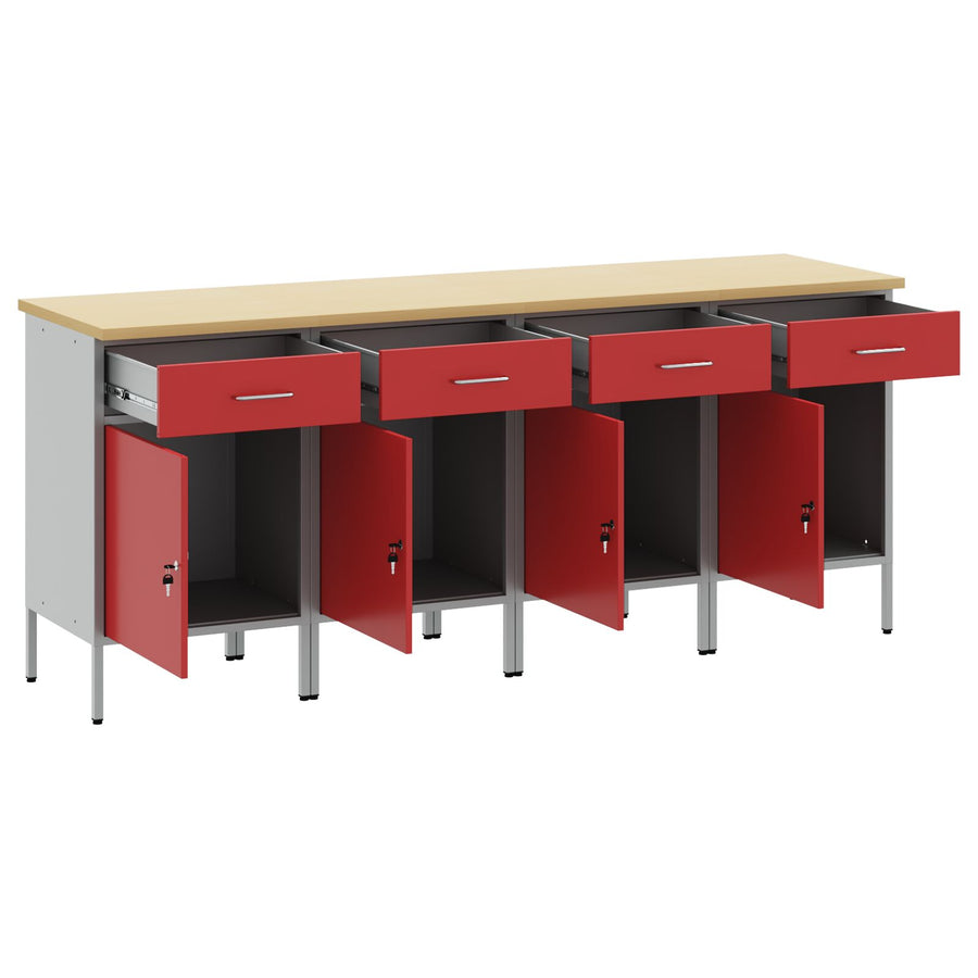 Werkcabinet 4-Delige Set En Grijs Geëngineerd Hout En Staal 4x (84 cm) Rood 4x kast