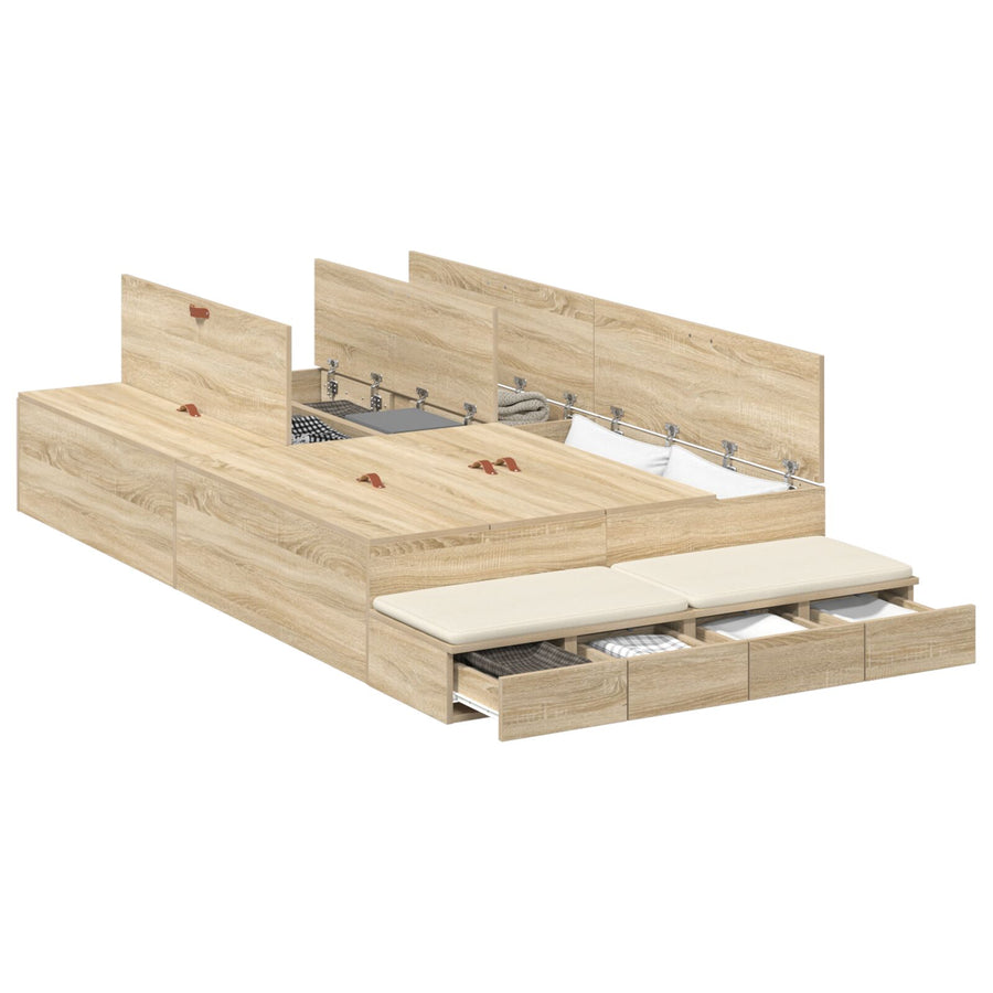 Opslagbedframe Sonoma Eiken Gefabriceerd Hout 120 X 190 Cm Artisanaal Eiken