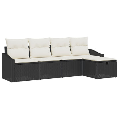 5-Delige Tuin Sofa Set Met Kussens Zwart Poly Rattan