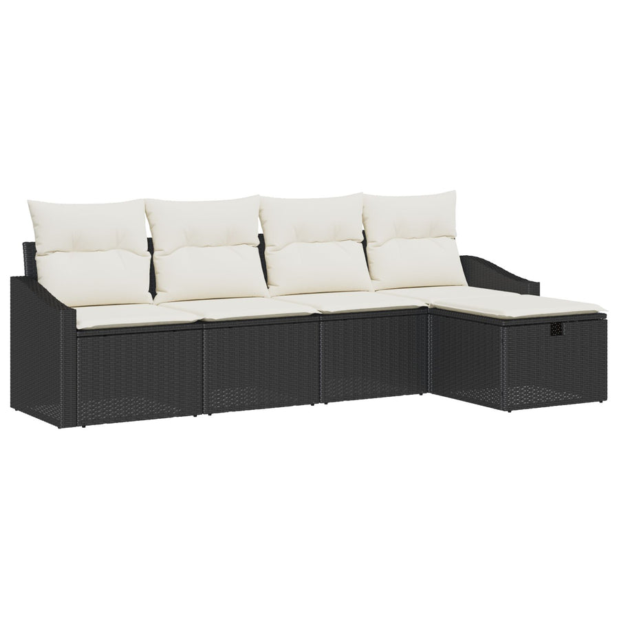 5-Delige Tuin Sofa Set Met Kussens Zwart Poly Rattan