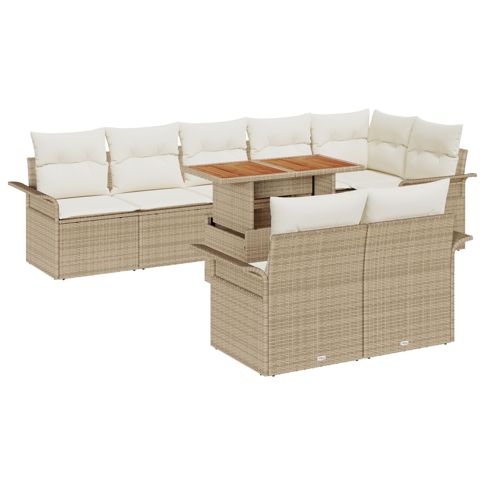 9-Delige Tuin Eetset Met Kussens Beige Poly Riet Acacia