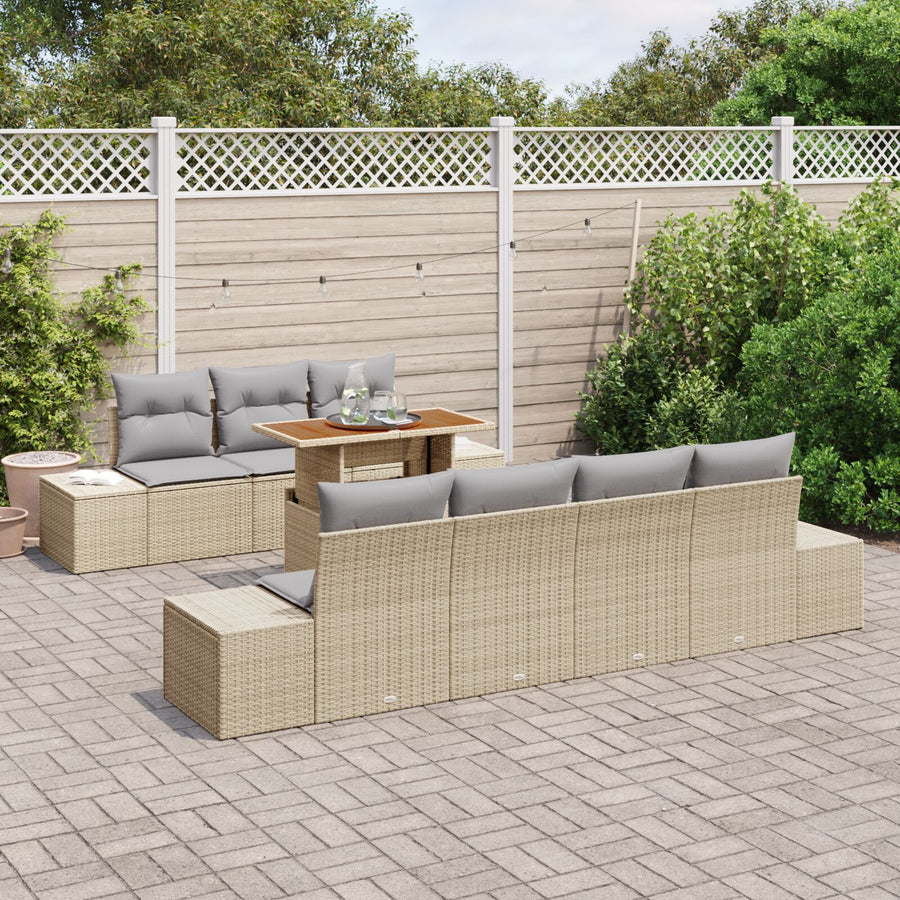 Tuin Sofa Set Set Van 8 Beige Rattan Buiten Tafel Rechthoekig