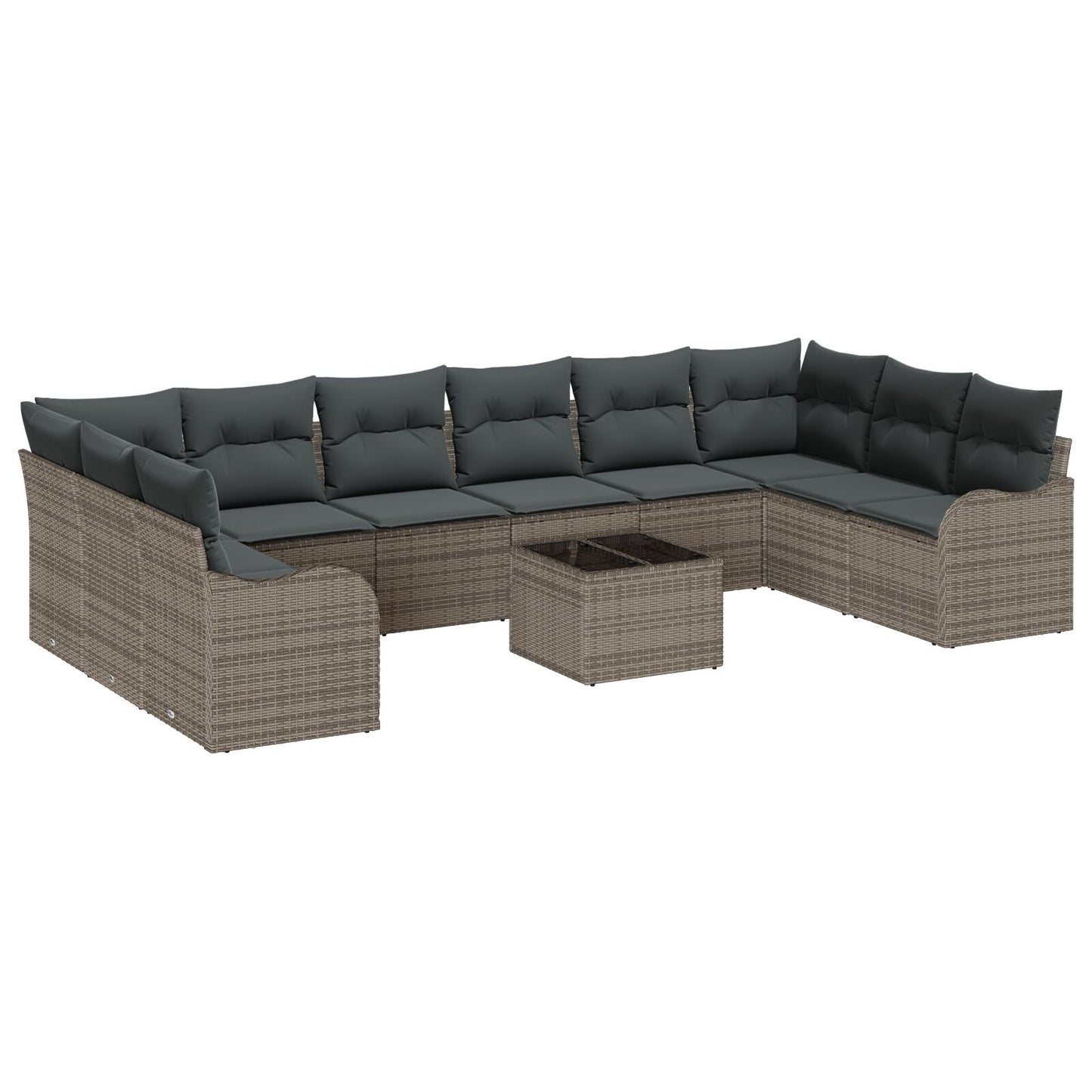 10-delige Tuin Sofa Set met Kussens Zwart Poly Riet, vidaXL 2-Zits Tuin Sofa met Kussens Grijs Poly Riet