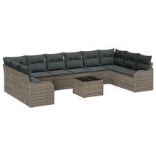 10-delige Tuin Sofa Set met Kussens Zwart Poly Riet, vidaXL 2-Zits Tuin Sofa met Kussens Grijs Poly Riet