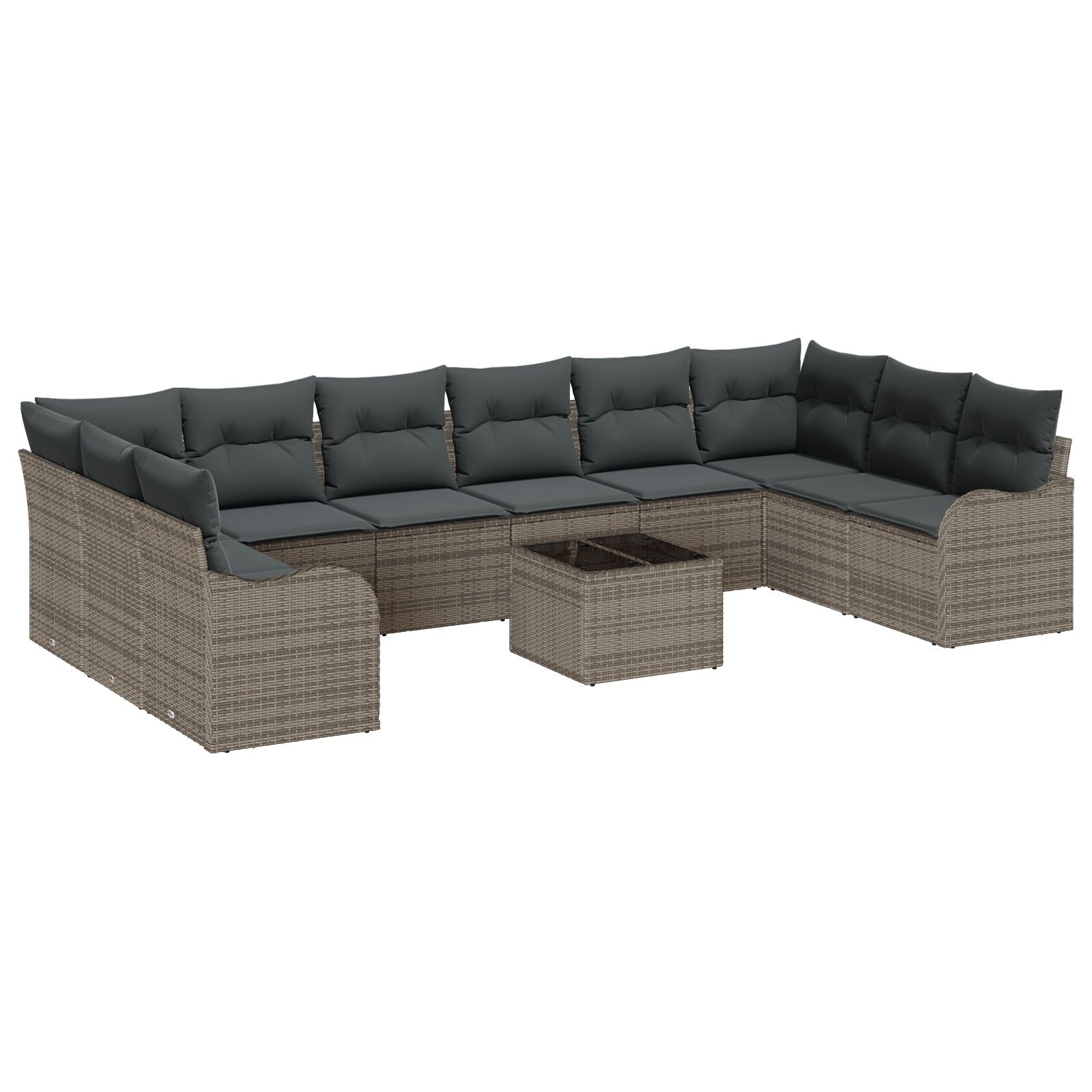 10-delige Tuin Sofa Set met Kussens Zwart Poly Riet, vidaXL 2-Zits Tuin Sofa met Kussens Grijs Poly Riet