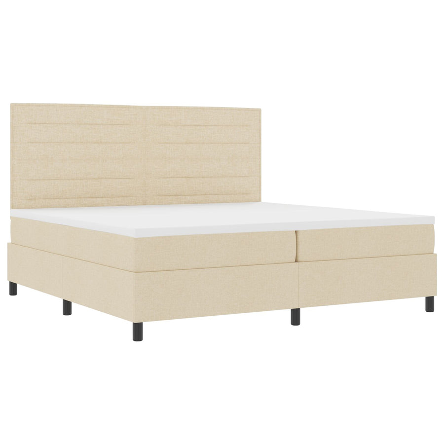 Boxspring Bed Met Matras Stof Crème 200 x 200 cm Lijnen ontwerp