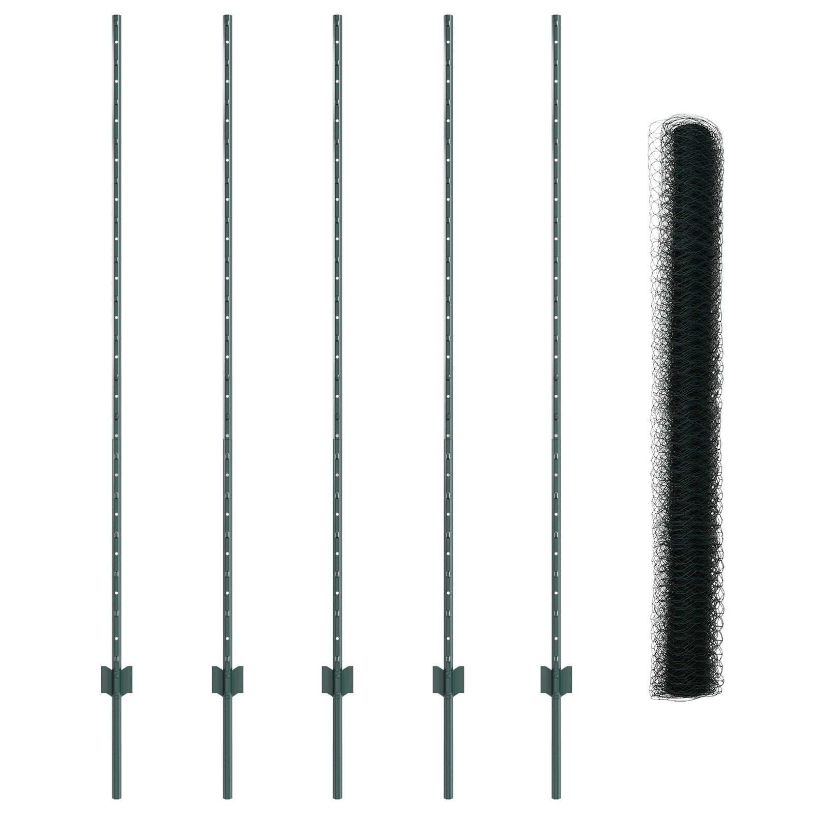 Hekpalen 5 Stuks U-Kanaal Groen 150 Cm Staal,  Hexagonaal Hek Groen 1.5X10 M Staal
