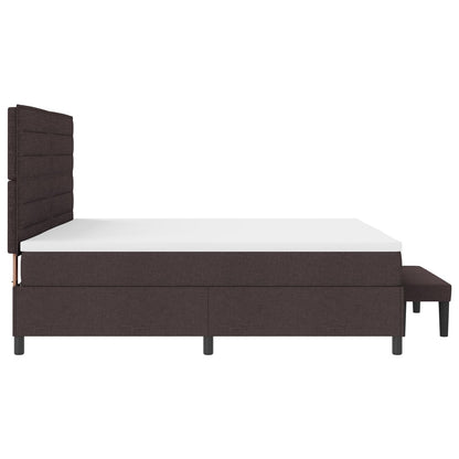 Boxspringbed Met Matras & Bank Stof Donkerbruin 200 x 200 cm Lijnen ontwerp