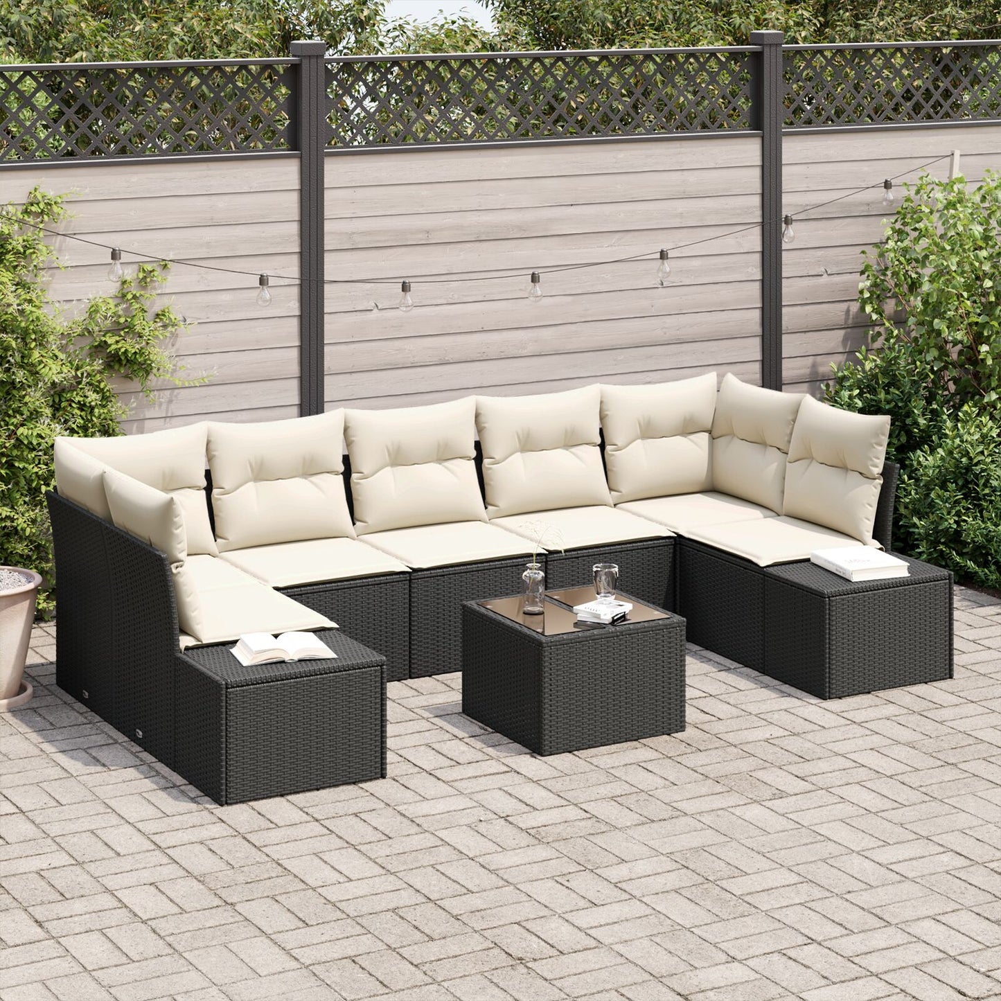 8 Piece Tuin Sofa Set Met Kussens Zwart Poly Rattan