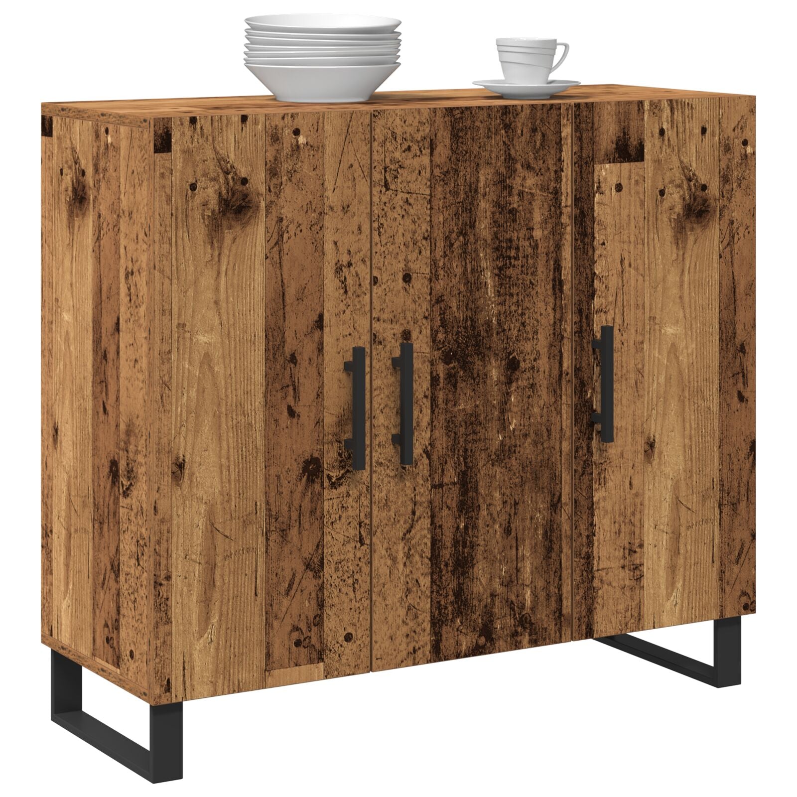 Dressoir Met 3 Deuren Oud Hout 90X34X80 Cm Engineered Hout