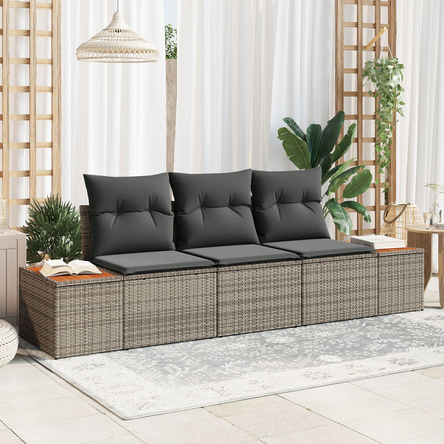 3-Delige Tuin Sofa Set Met Kussens Grijs Poly Rattan Acacia