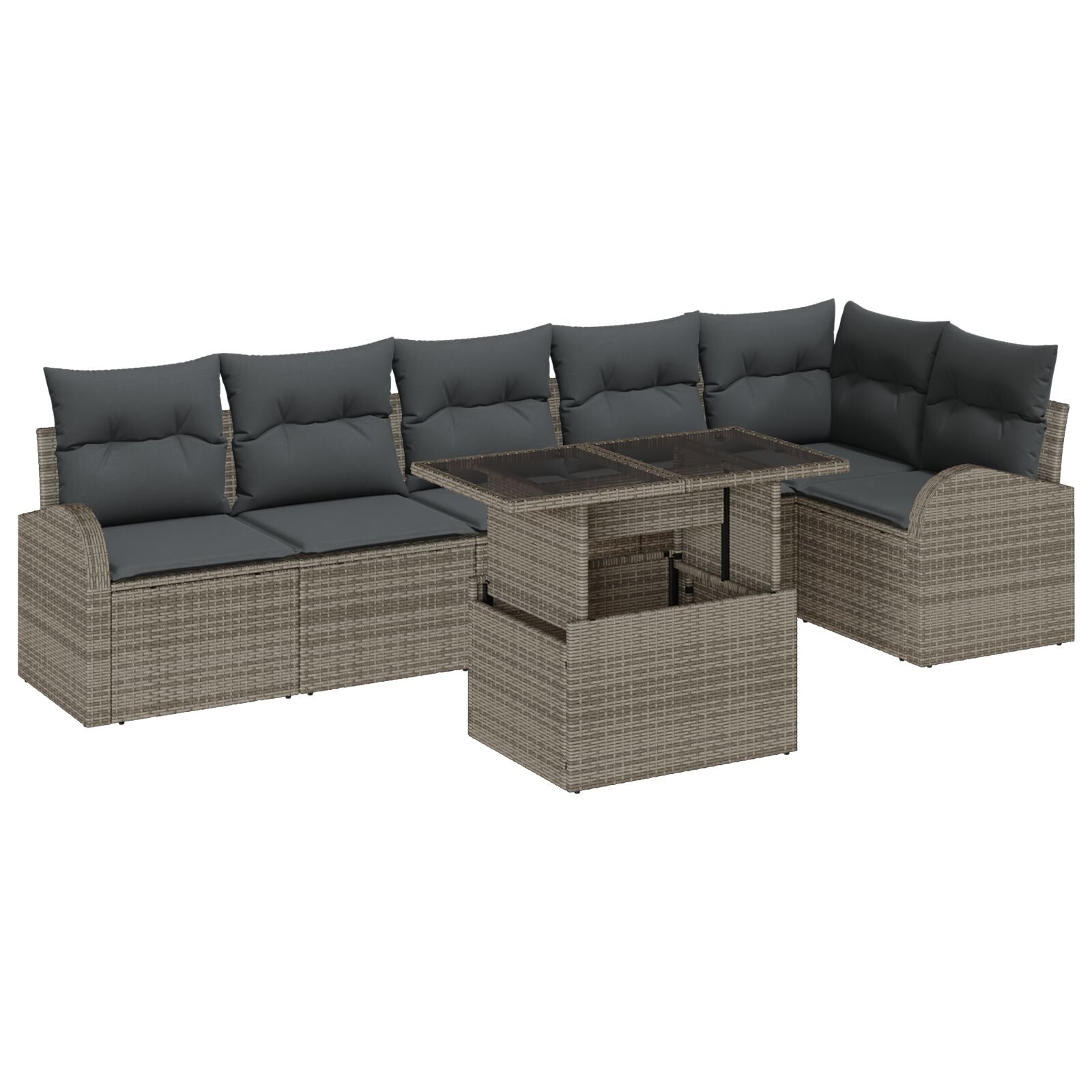 7-Delig Tuinbankstel Met Kussens Grijs Poly Rattan