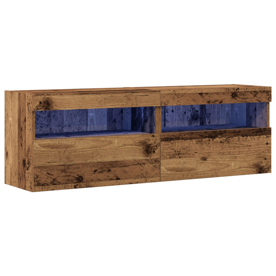 Tv Wandkasten Met Led Verlichting 2 Stuks Oud Hout Oude hout