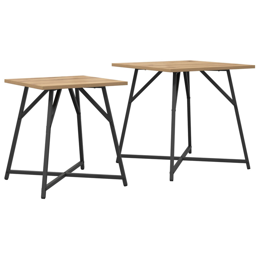 Bijzettafel 2-Pack In Ambachtelijk Eiken Met Geengineerd Hout En Metaal. Ambachtelijk Eiken.