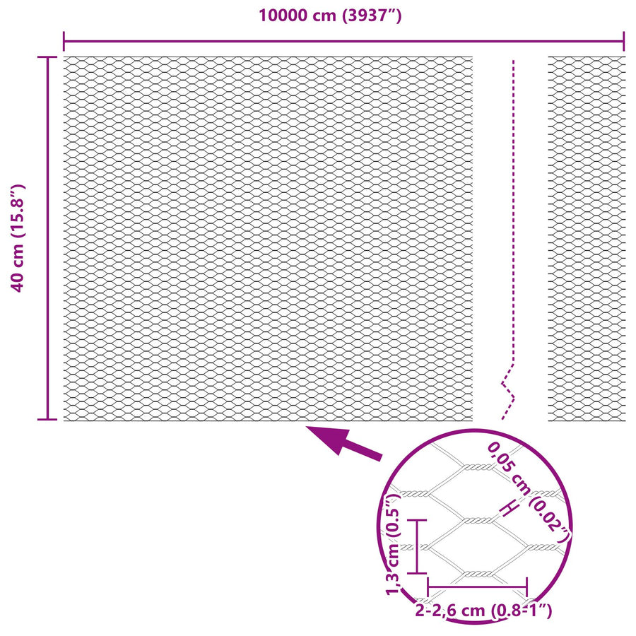 Hexagon Omheining 0.4X100 M Verzinkt Staal 100 x 0.4 m 13 mm