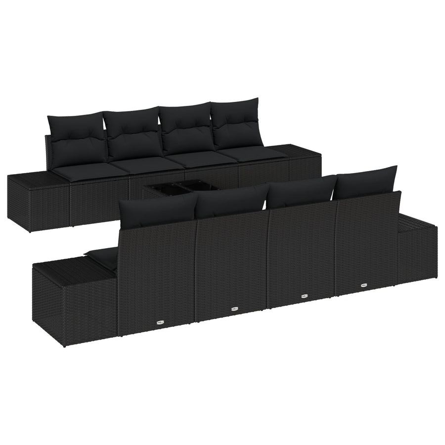 7-Delig Tuinbankstel Met Kussens Zwart Poly Rattan