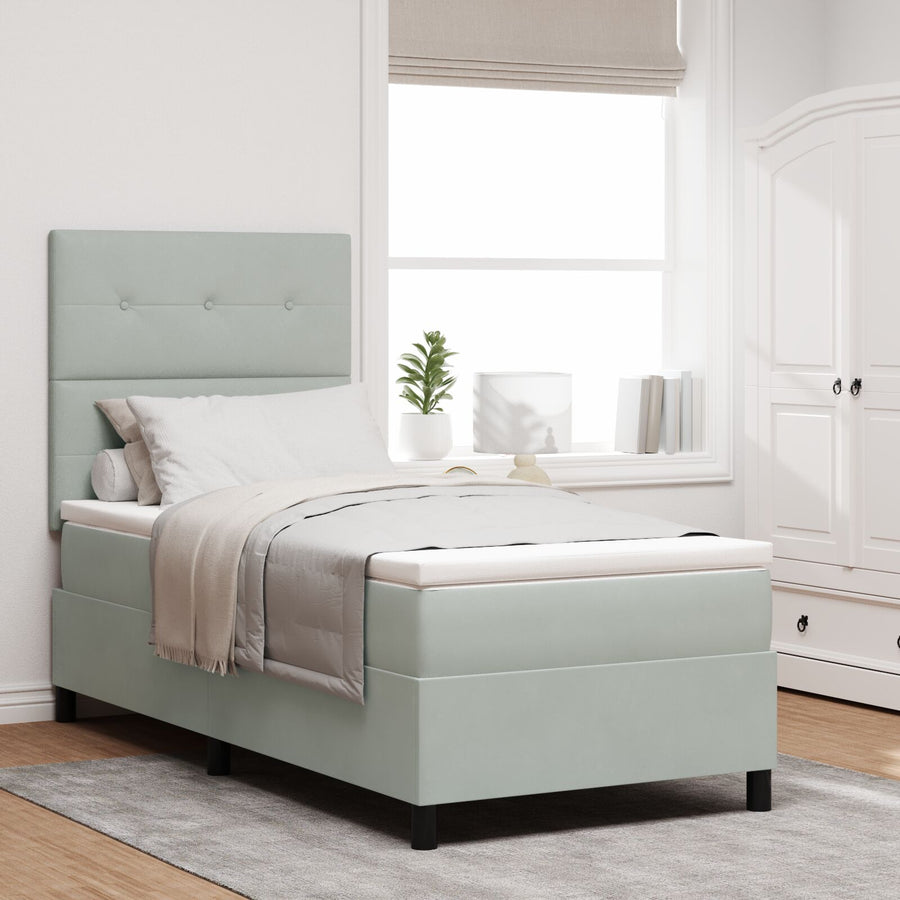Boxspringbed Met Matras Lichtgrijs 100X200 Cm Fluweel Blauw