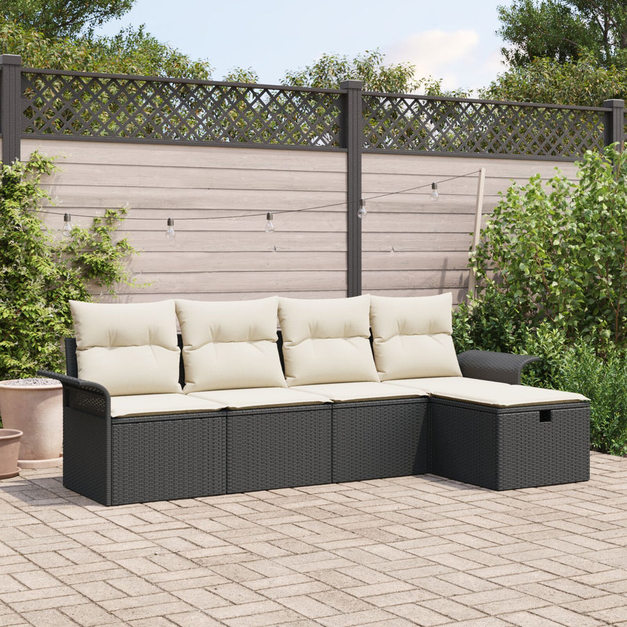 5-Delige Tuinsofa Set Met Kussens Zwart Poly Rattan