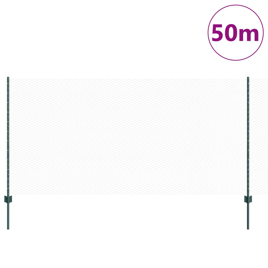 Hekpalen 11 Stuks U-Kanaal Groen 120 Cm Staal,  Hexagon Hek Groen 1,2X50 M Staal