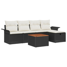 6-Delige Tuin Sofaset Met Kussens Zwart Poly Rattan