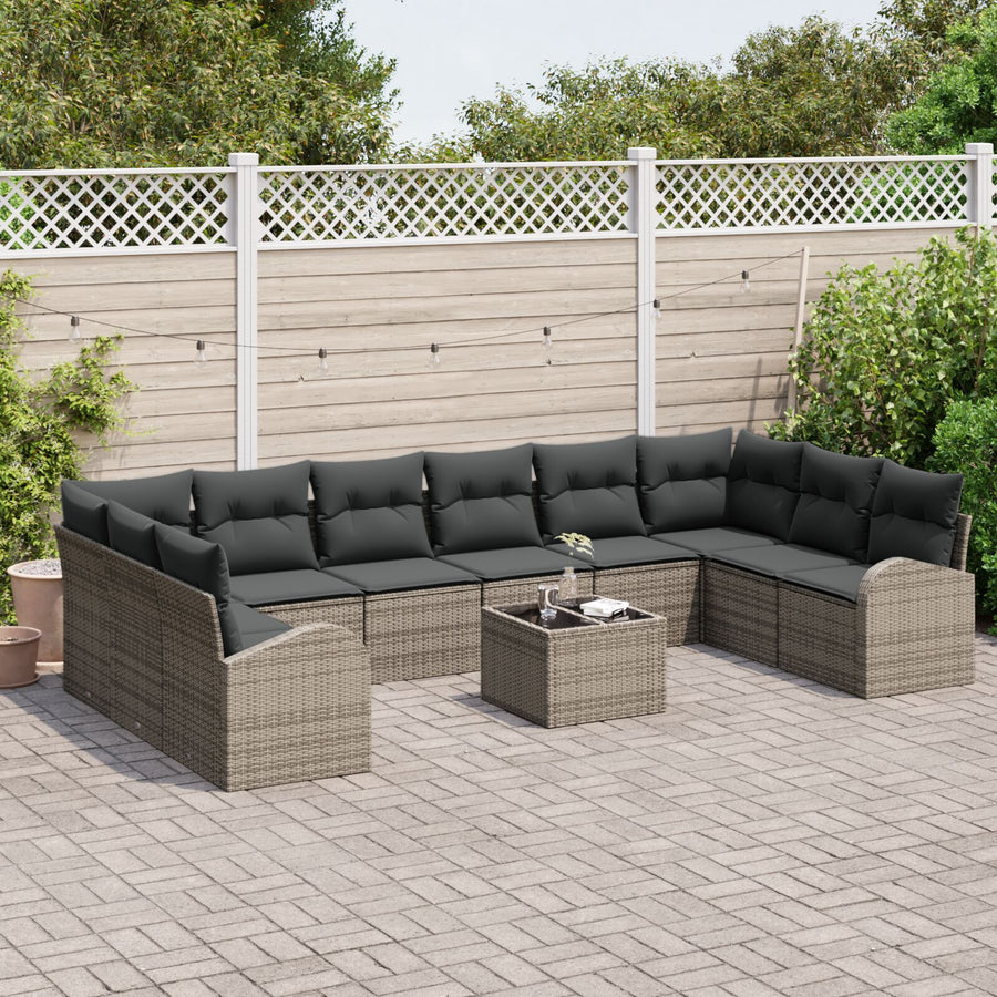 10-Delige Tuin Sofa Set Met Kussens Zwarte Poly Rattan
