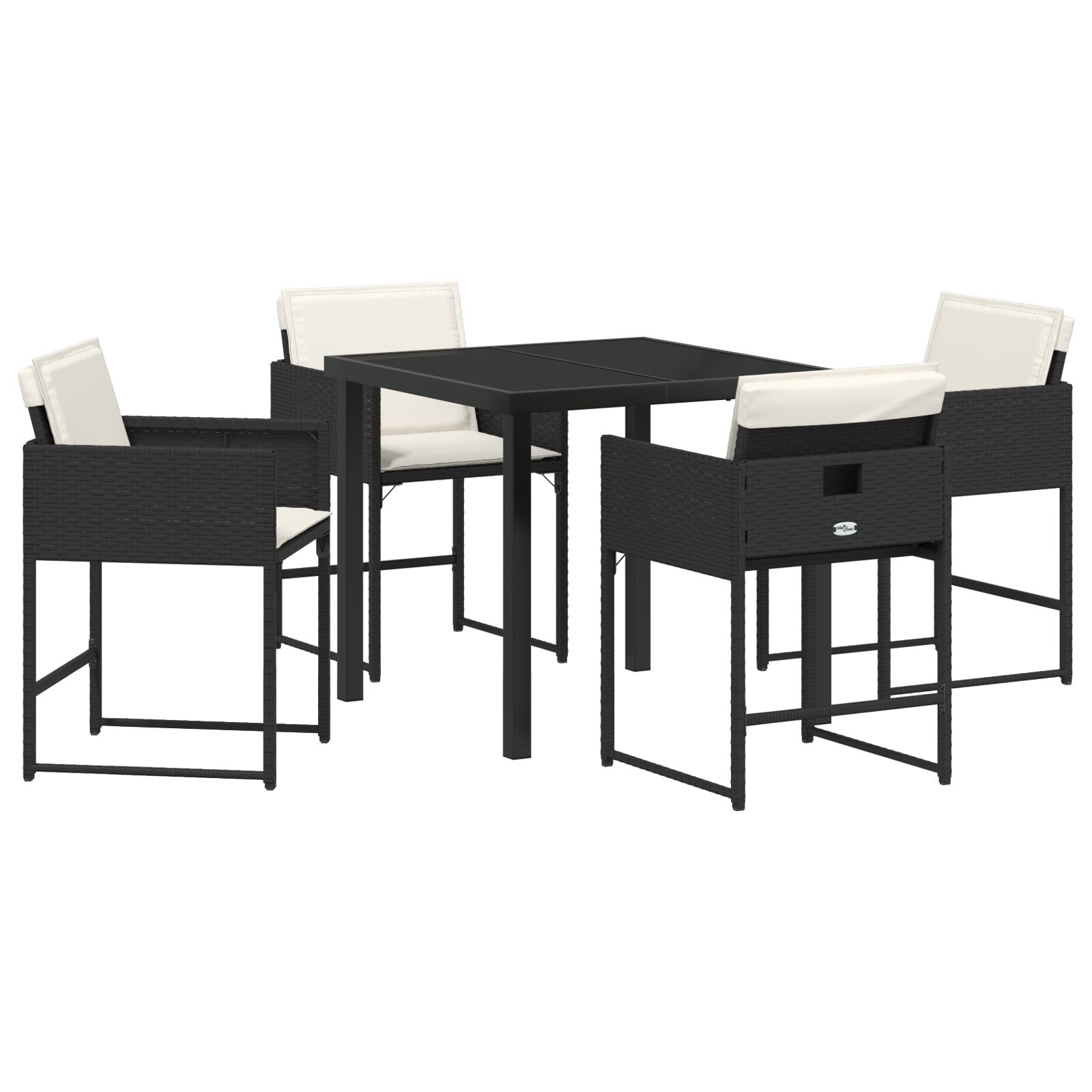 5-Delige Tuin Eetset Met Kussens Zwart Poly Rattan