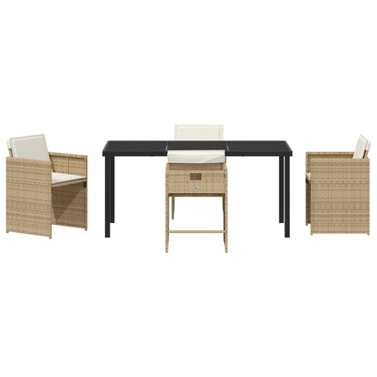 5-Delige Tuin Eetset Met Kussens - Beige Poly Rattan