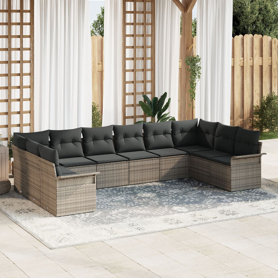 10-Delige Tuin Sofa Set Met Kussens Grijs Poly Rattan
