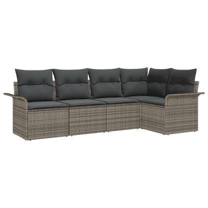 5-Delige Tuin Sofa Set Met Kussens Grijs Poly Rattan