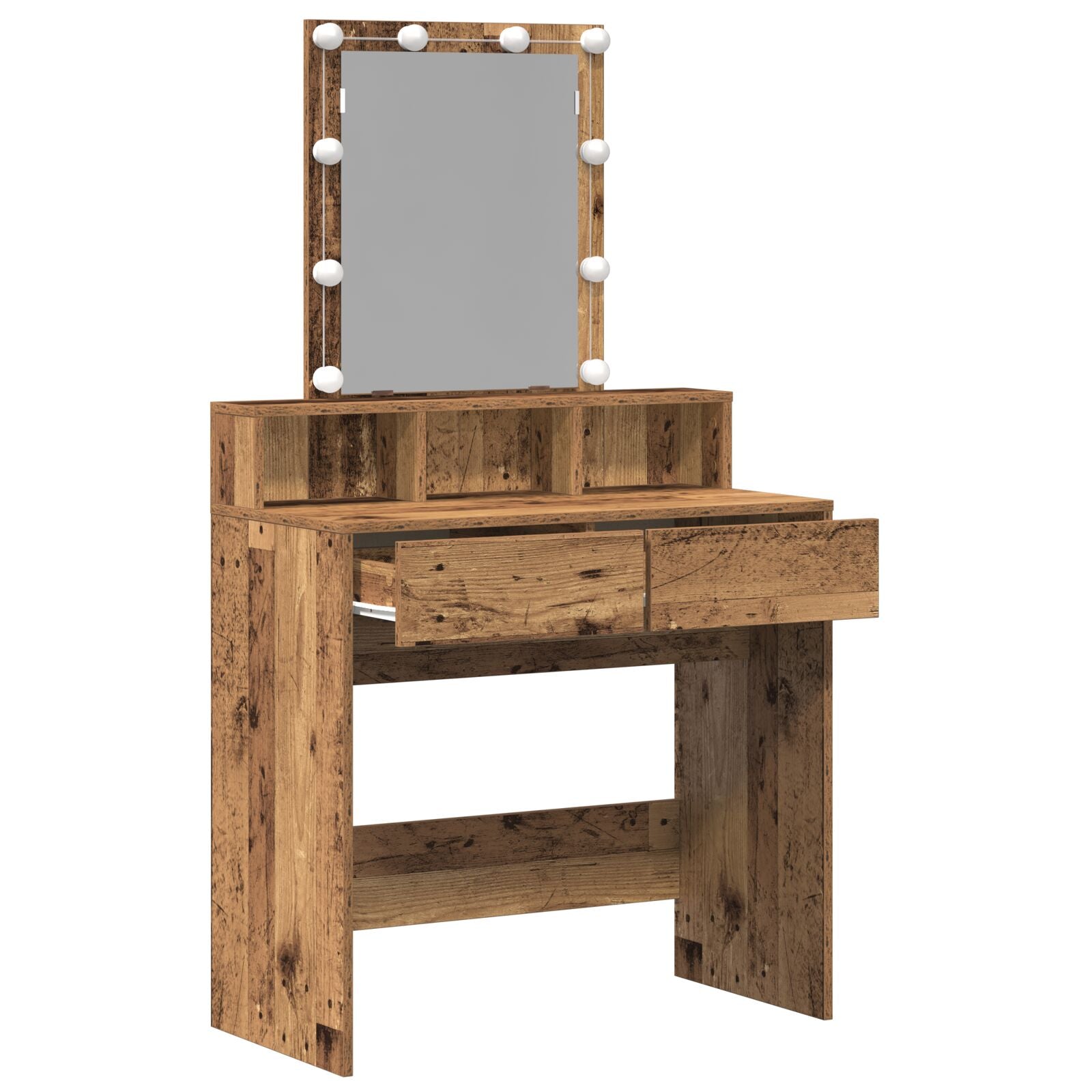 Kaptafel Met Spiegel & Led Verlichting Oud Hout Geengineerd Hout