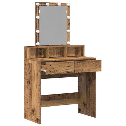 Kaptafel Met Spiegel & Led Verlichting Oud Hout Geengineerd Hout