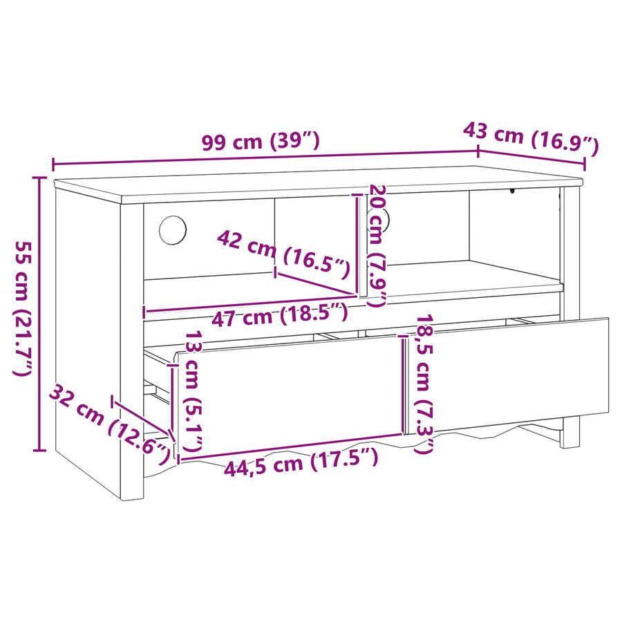Tv-Kast ""Drammen"" 99X43X55 Cm Massief Hout Vuren Wit