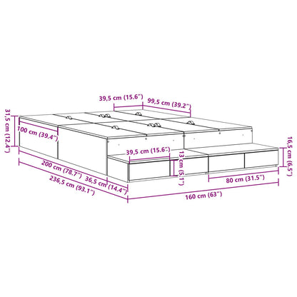 Opslagbedframe Beton Grijs Bewerkt Hout 160 X 200 Cm Opslag Artisanaal Eiken
