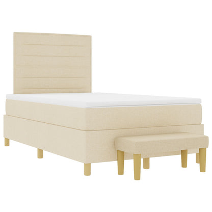 Boxspringbed Met Matras & Bank Stof Crème 120 x 200 cm Lijnen ontwerp