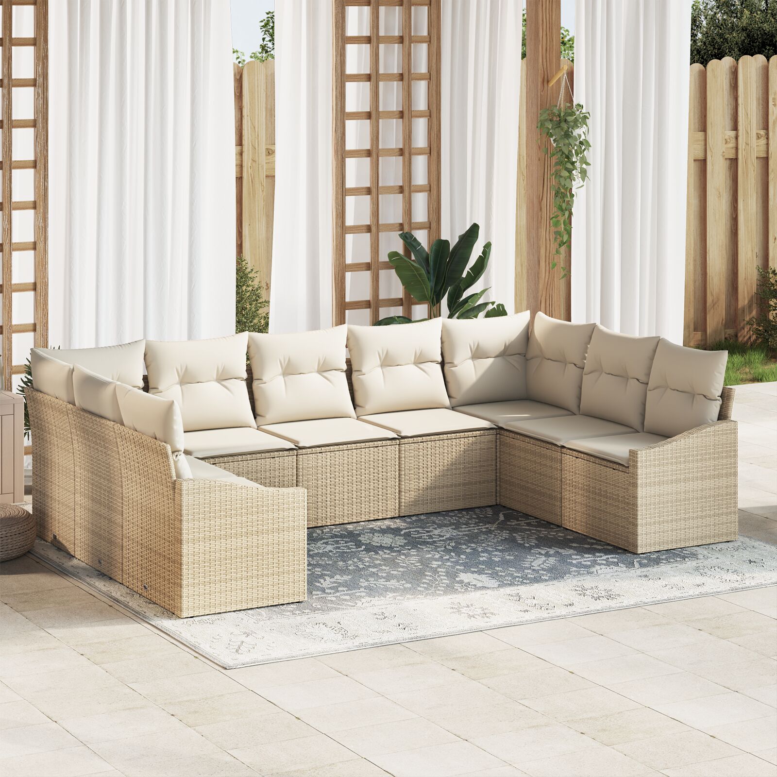 Tuin Sofa Set Set Van 9 Beige Synthetisch Rattan, Staal, Polyester