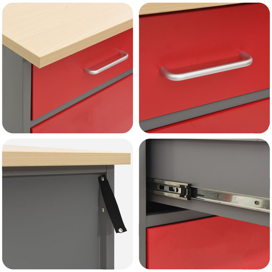 3-Delige Werkcabinet Set En Grijs Van Geëngineerd Hout En Staal 3x (84/85/85 cm) Rood 3x cabinet
