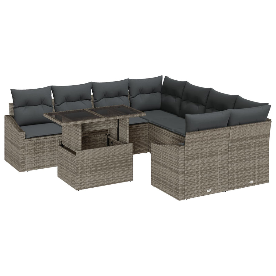 9 Delige Tuin Sofa Set Met Kussens Grijs Poly Rattan