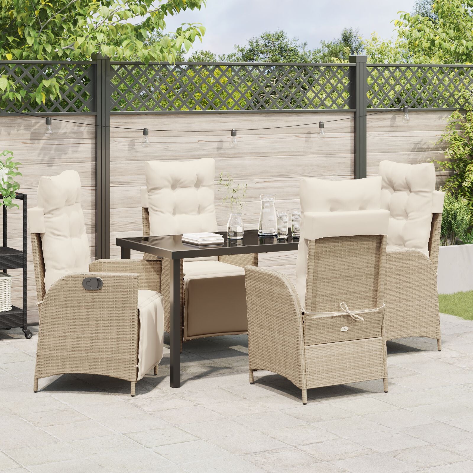 5 Delige Tuin Eetset Beige Poly Rattan