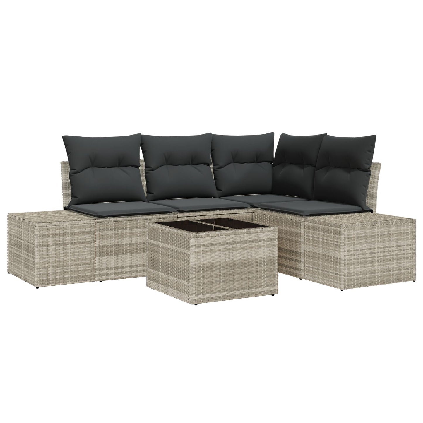 5-Delig Tuinbankstel Met Kussens Grijs Poly Rattan Lichtgrijs met tafel