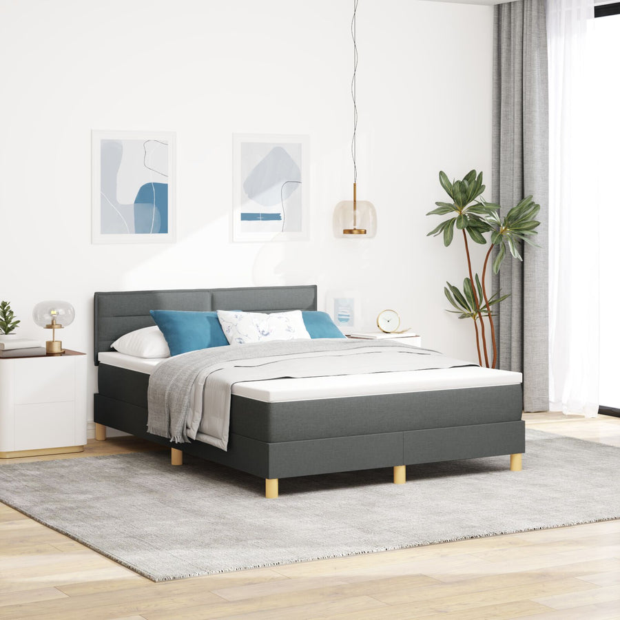 Boxspring Bed Met Matras Stof Donkergrijs 160 x 200 cm Lijnen ontwerp