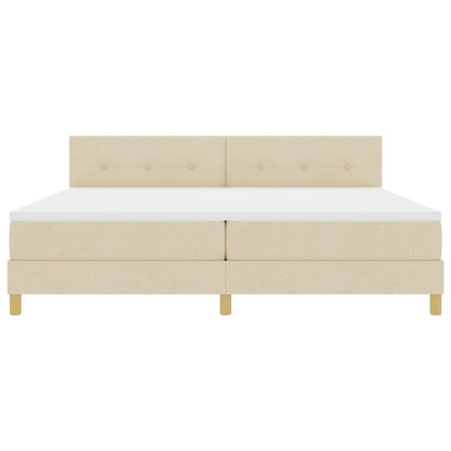 Boxspring Bed Met Matras Stof Crème 200 x 200 cm Knop gestoffeerd