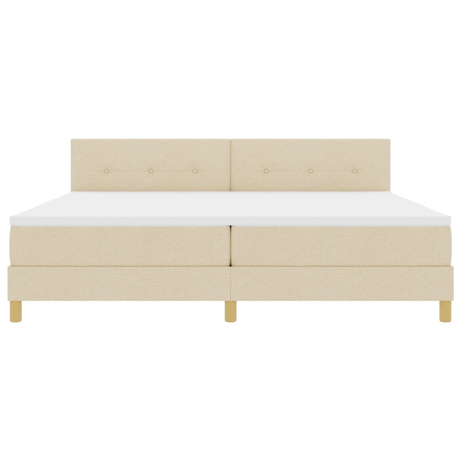 Boxspring Bed Met Matras Stof Crème 200 x 200 cm Knop gestoffeerd