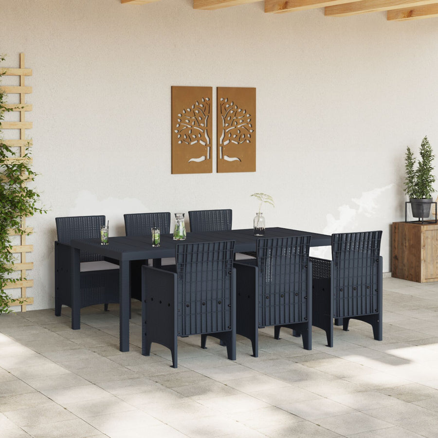 7-Delige Tuindining Set Met Kussens Antraciet Poly Rattan