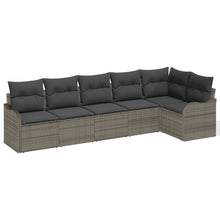 6-delig Tuin Sofa Set met Kussens Grijs Poly Rattan, vidaXL 2-zits Tuin Sofa met Kussens Grijs Poly Rattan