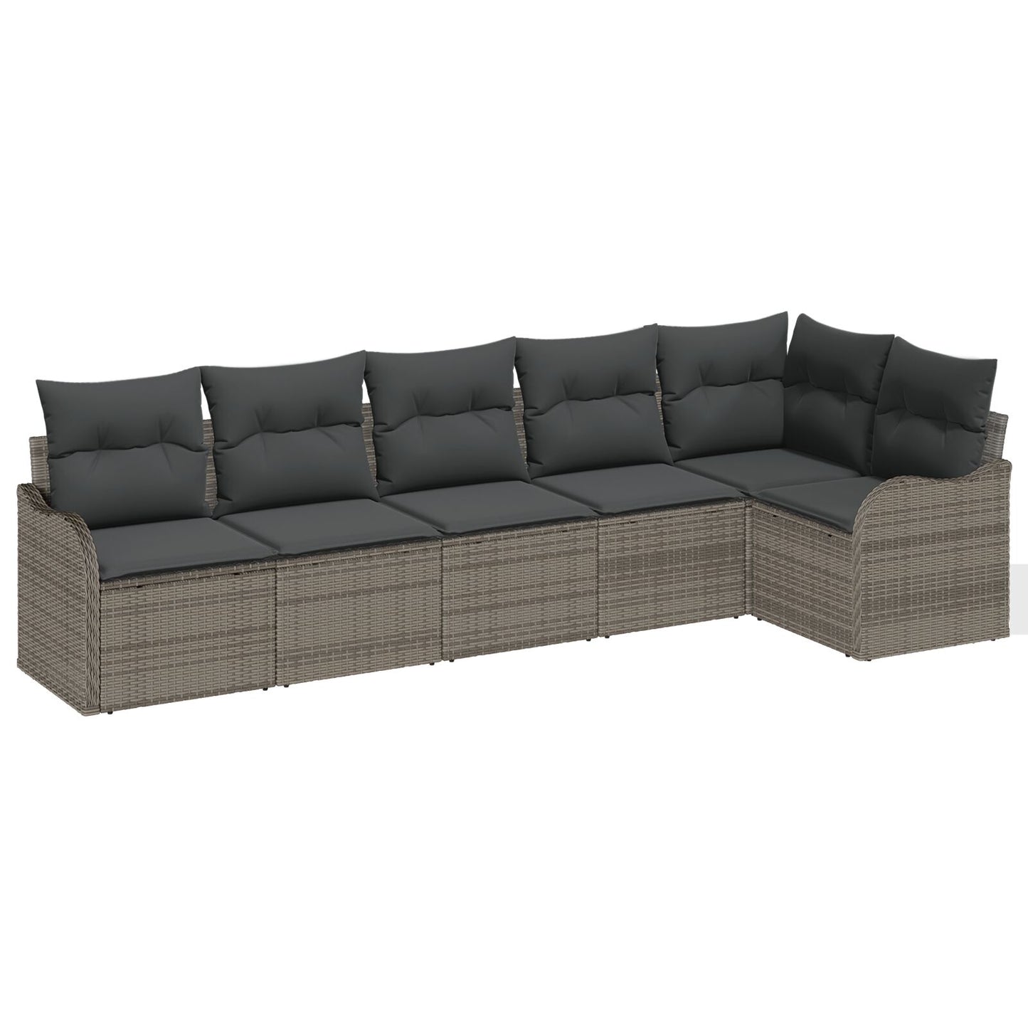 6-delig Tuin Sofa Set met Kussens Grijs Poly Rattan, vidaXL 2-zits Tuin Sofa met Kussens Grijs Poly Rattan